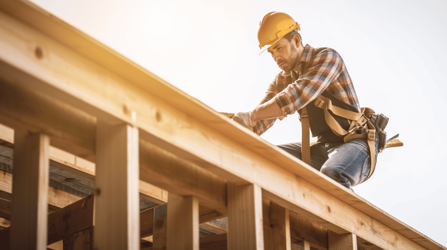 Professional construction worker installing tiles on a rooftop