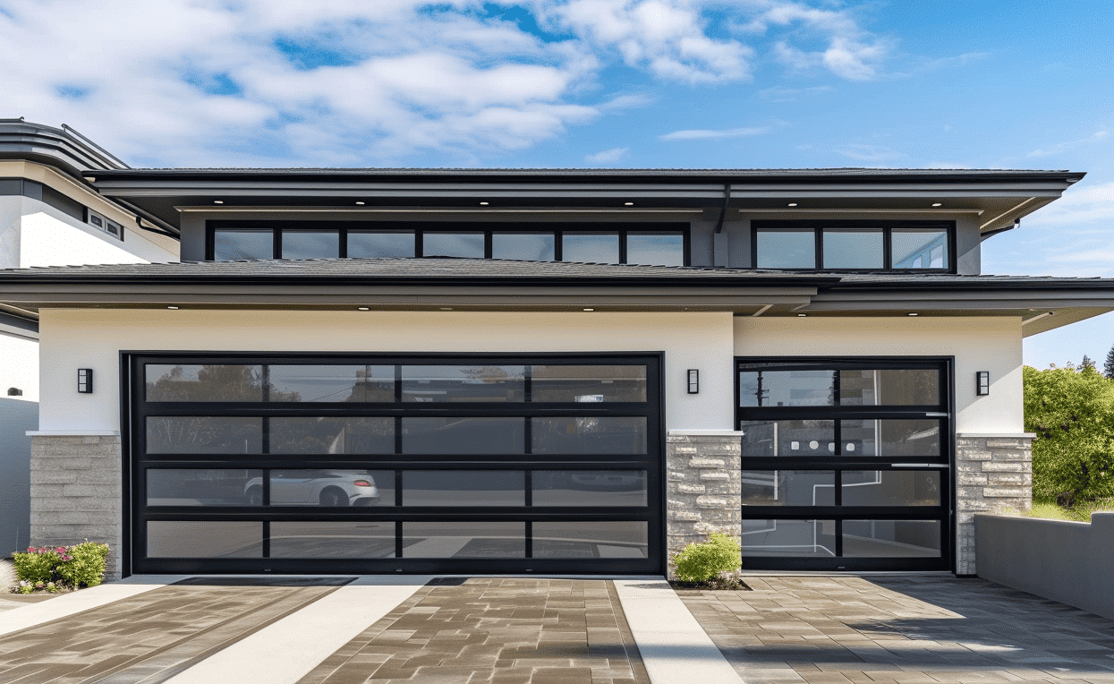 "Budget-friendly stylish glazed garage doors for modern home designs."