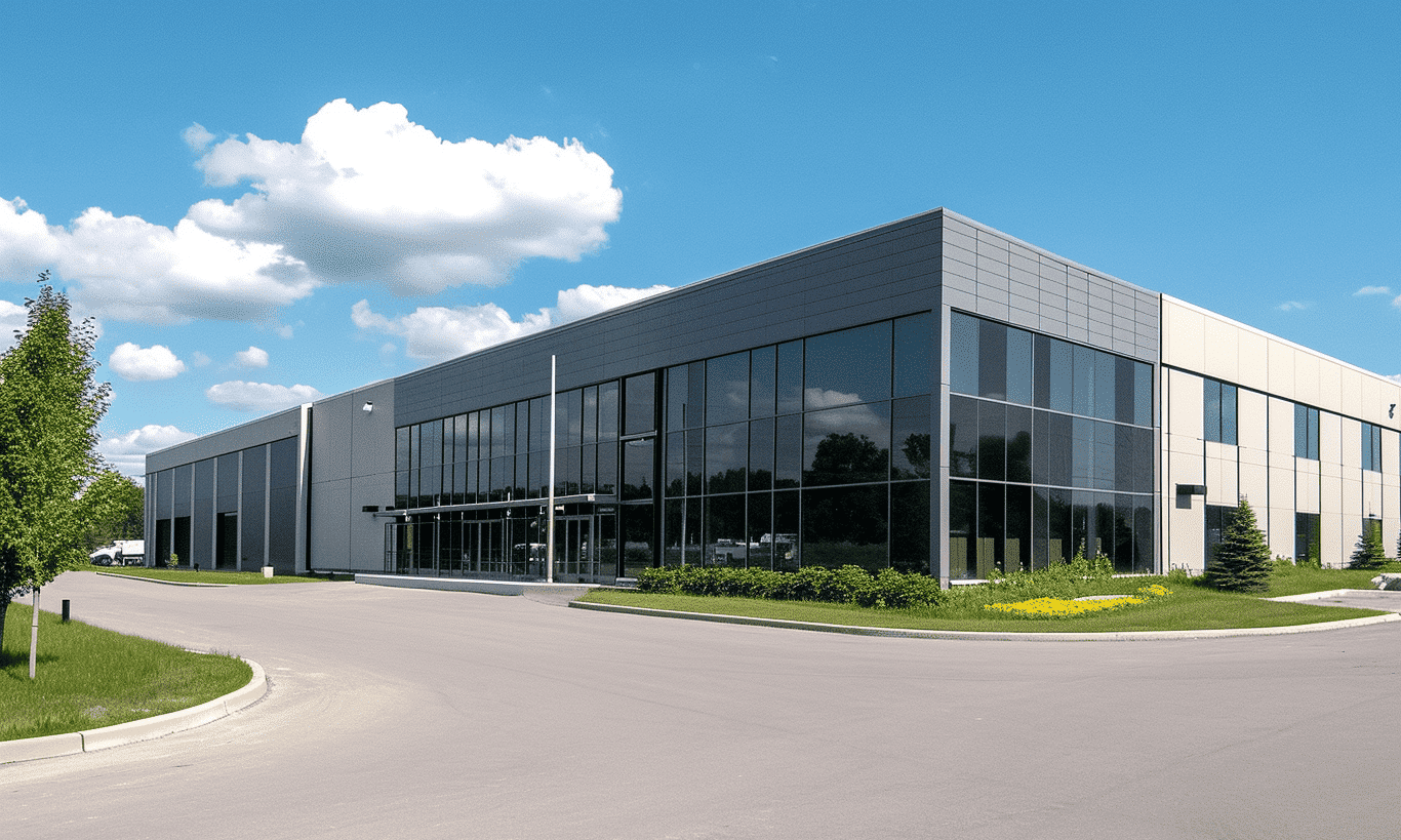 Industrial park with dense greenery in Ottawa, seen with an angle of Auto Bod technology.