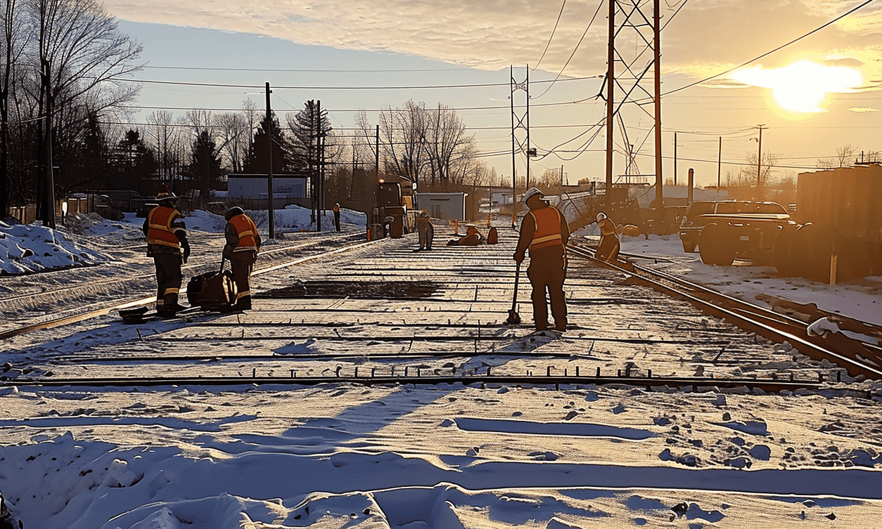 "Team of builders actively working on a construction site, machinery and building framework in background"