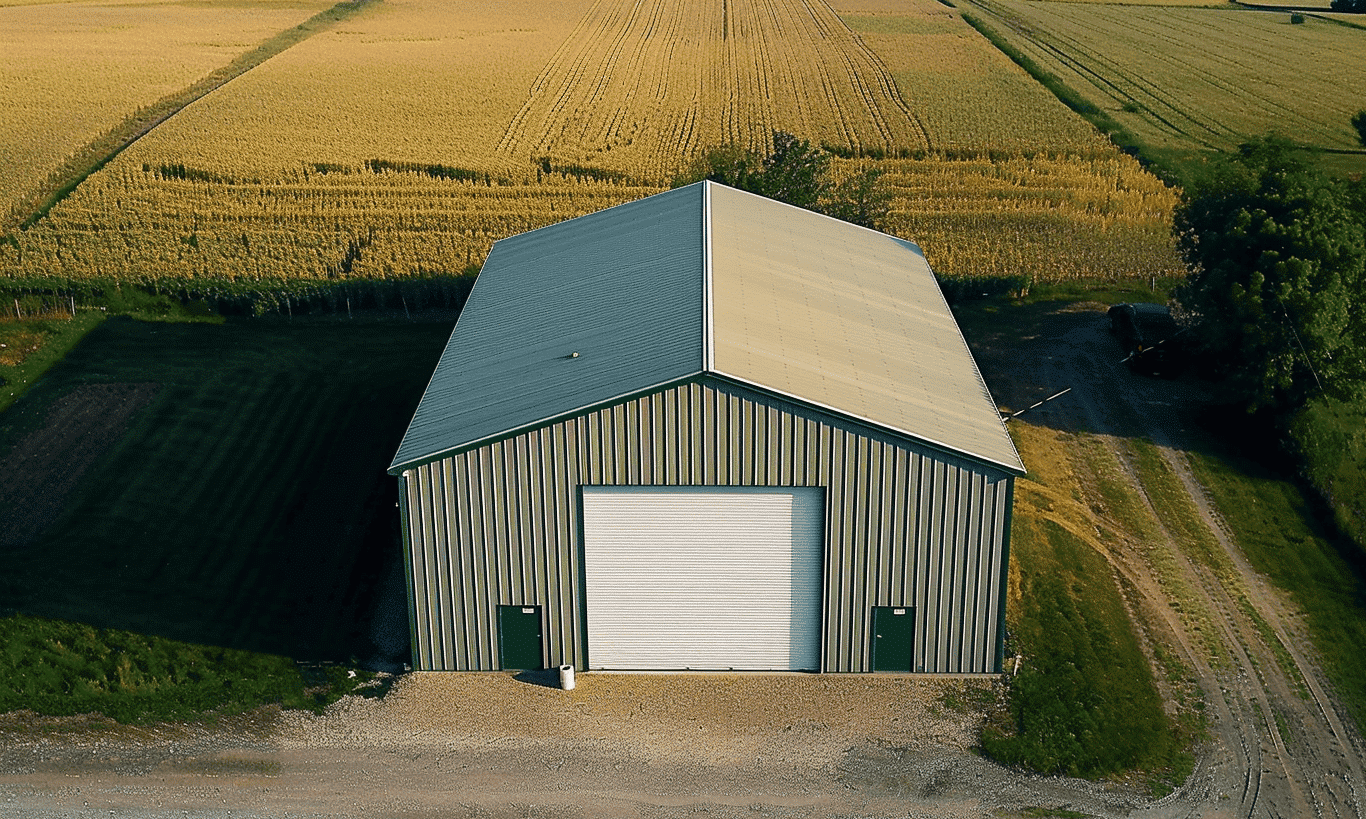 "Modern light grey metal garage and shed featuring a secure front door"