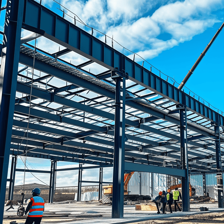 Professional construction workers actively participating in a building project