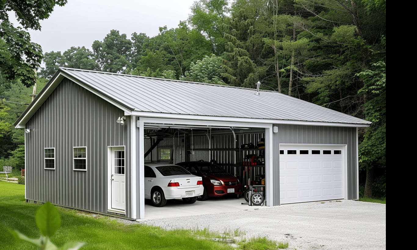 Steel garage kit installed at a BC home showcasing modern design, durability, and spacious storage solutions.