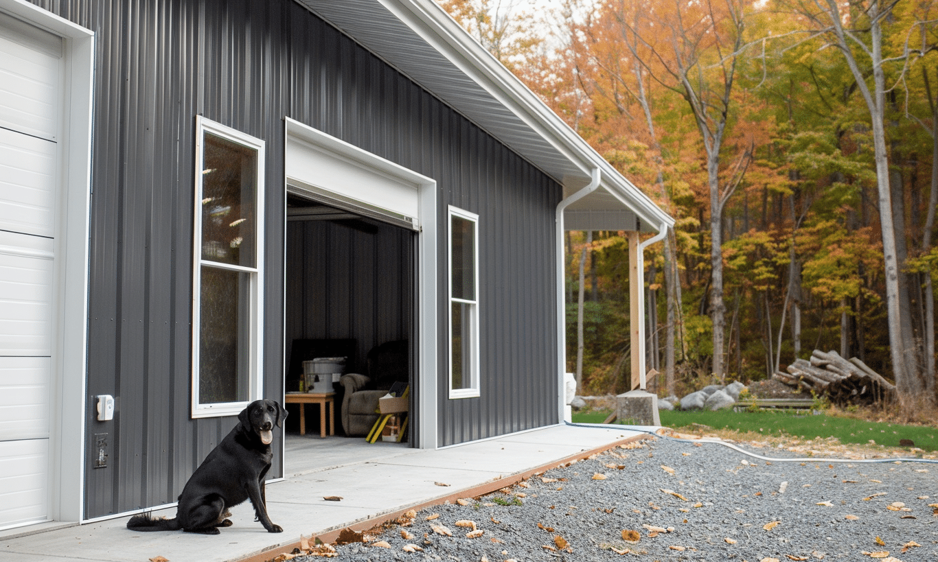 Modern steel garage kits in British Columbia offering customizable and durable storage solutions.