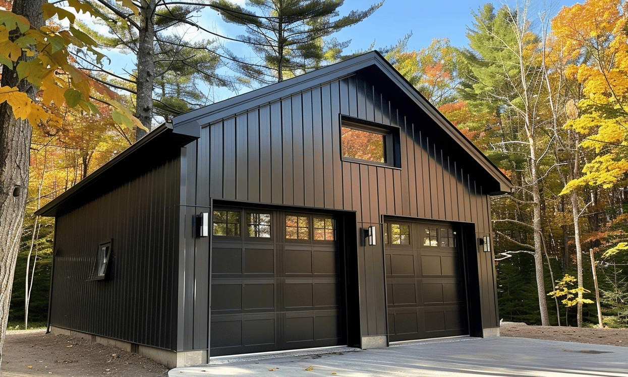 Ontario Steel Garage Kits Building in a backyard showcasing durable and easy-to-assemble storage solutions.