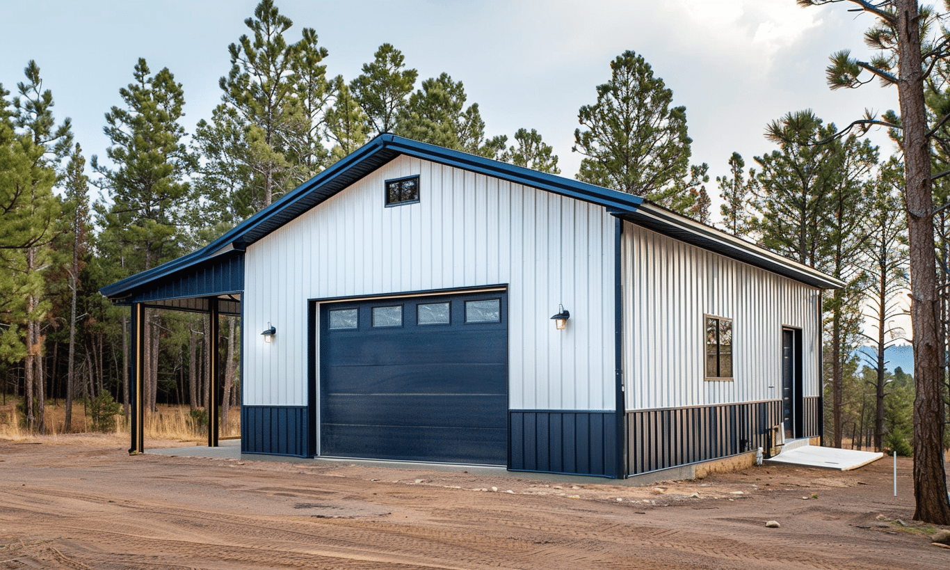 Ontario Steel Garage Kits with White Navy Blue Metal Building