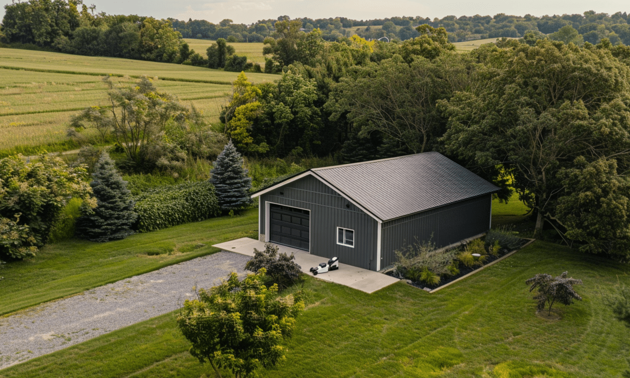 Alt text: Ontario steel garage kits displayed with various sizes and designs for durable and customizable garage solutions.