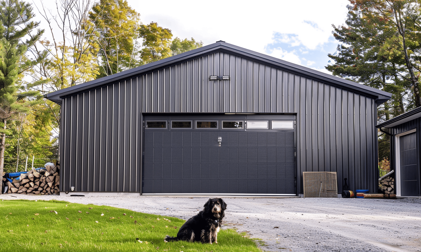 Ontario steel garage with extra wide door, industrial-grade construction, suitable for large vehicles, durable and spacious.