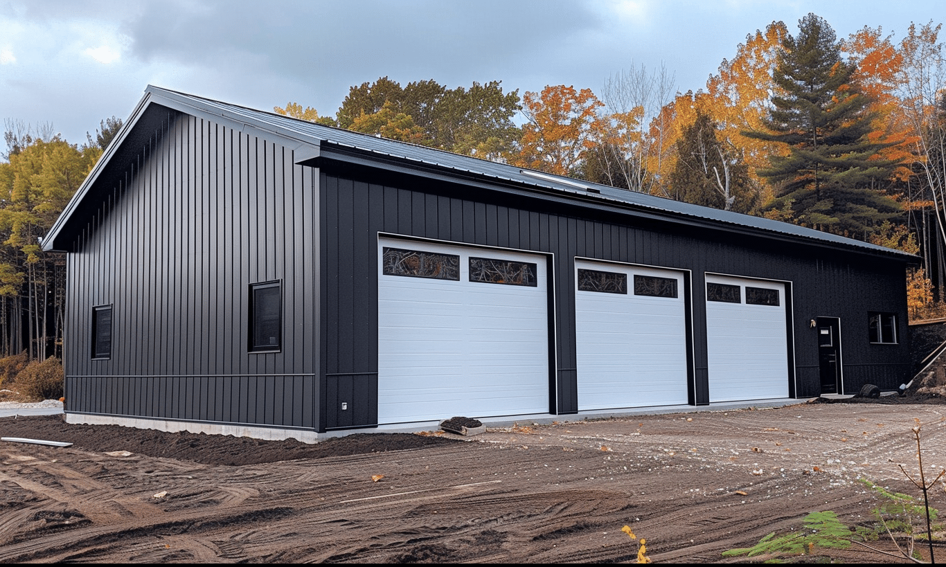 Steel garage setup with a classic design twist.