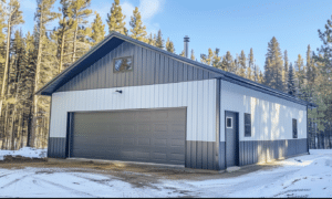 Steel building in Ontario with shades of grey and off-white exterior, showcasing modern industrial architecture.