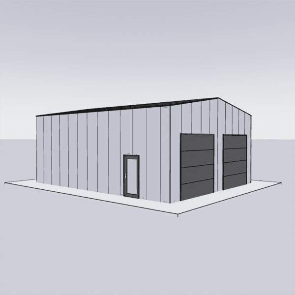 24x30 metal shed with double doors and a gable roof ideal for outdoor storage and workshop space.