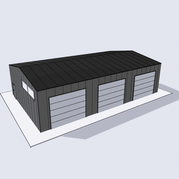 Three-car garage package measuring 30x50 feet with durable construction and ample storage space. Perfect for residential use or workshops.