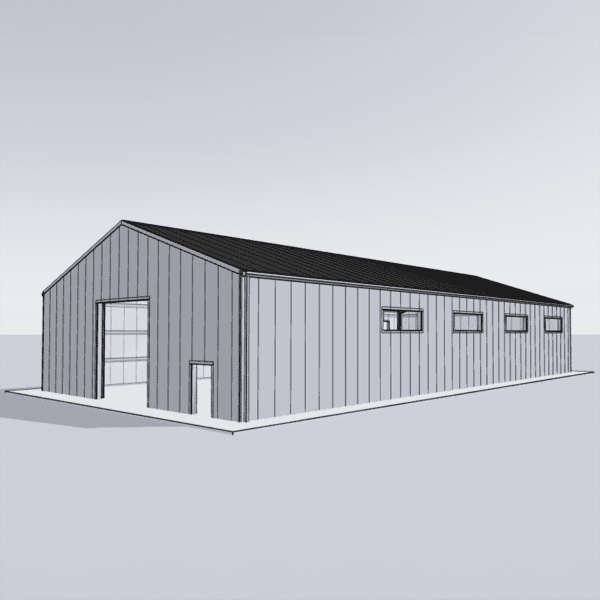 Steel building kit 50x100 featuring a spacious, durable design suitable for commercial or industrial use.