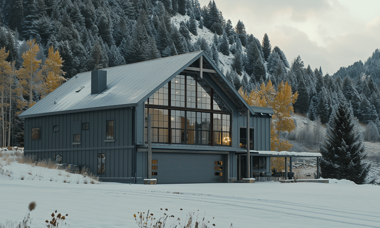 Contemporary steel garage barn located in Ontario, Canada, featuring modern design and functional outdoor space.