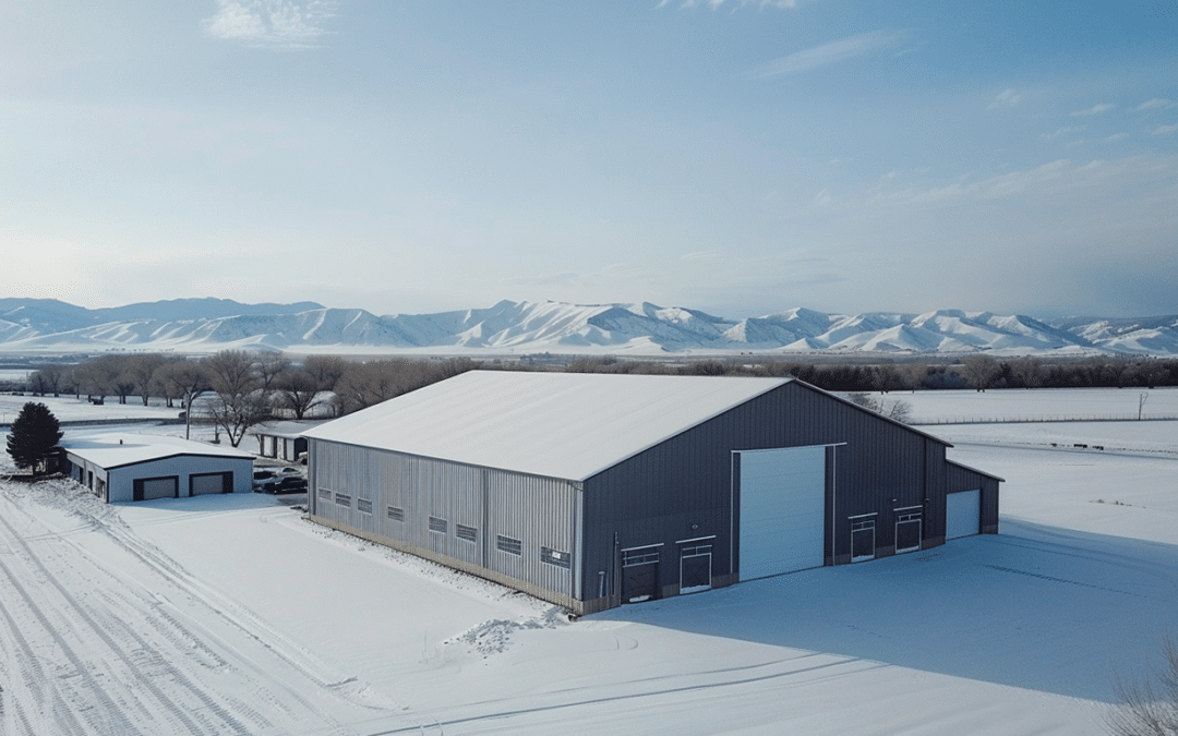 Grey metal barn with white trim accents located in Ontario, showcasing rustic charm and agricultural architecture.