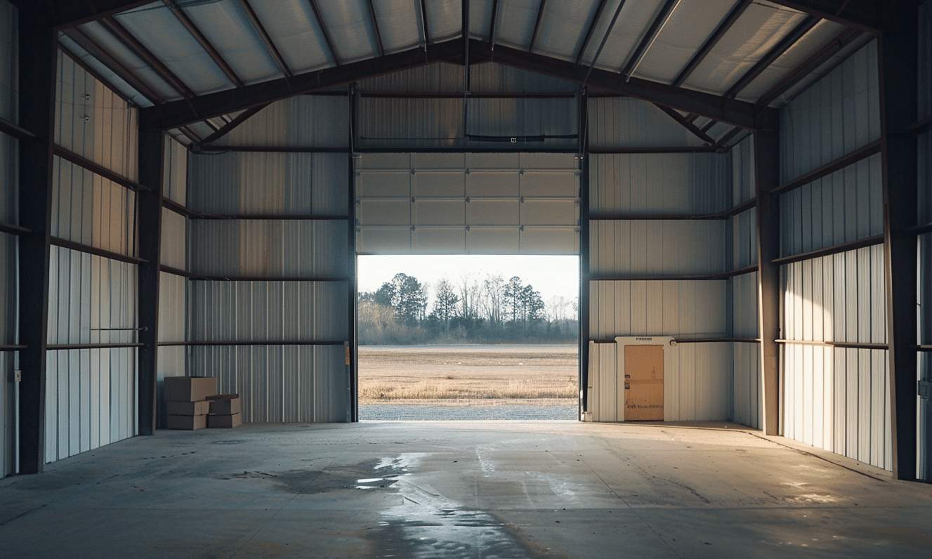 Interior of a massive steel garage in Ontario