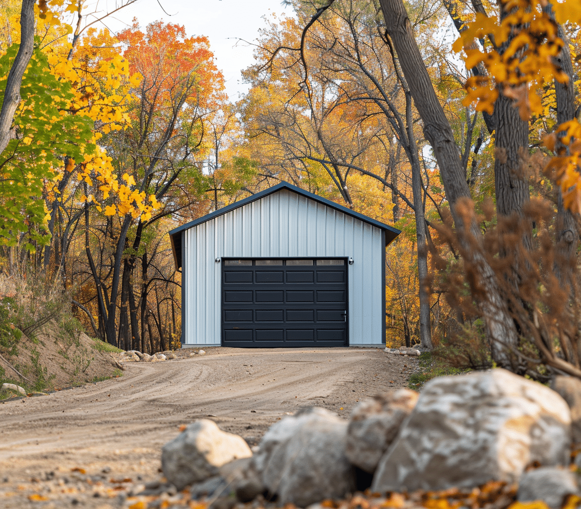 Modern steel garage building in Ontario Canada featuring a sleek design and durable construction for versatile use.