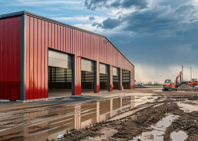 Vibrant Red Industrial Warehouse in Fort McMurray, Alberta