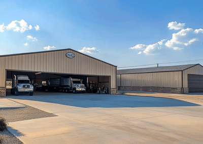 Large Agricultural Storage Facility with Trucks in Kelowna