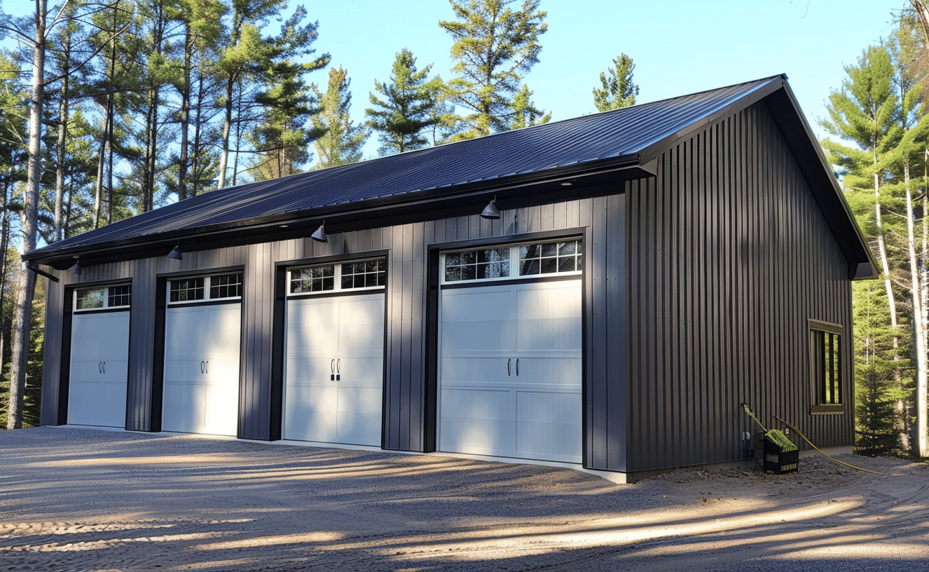 Spacious garage featuring a unique and stylish door design, perfect for modern homes and automotive enthusiasts.