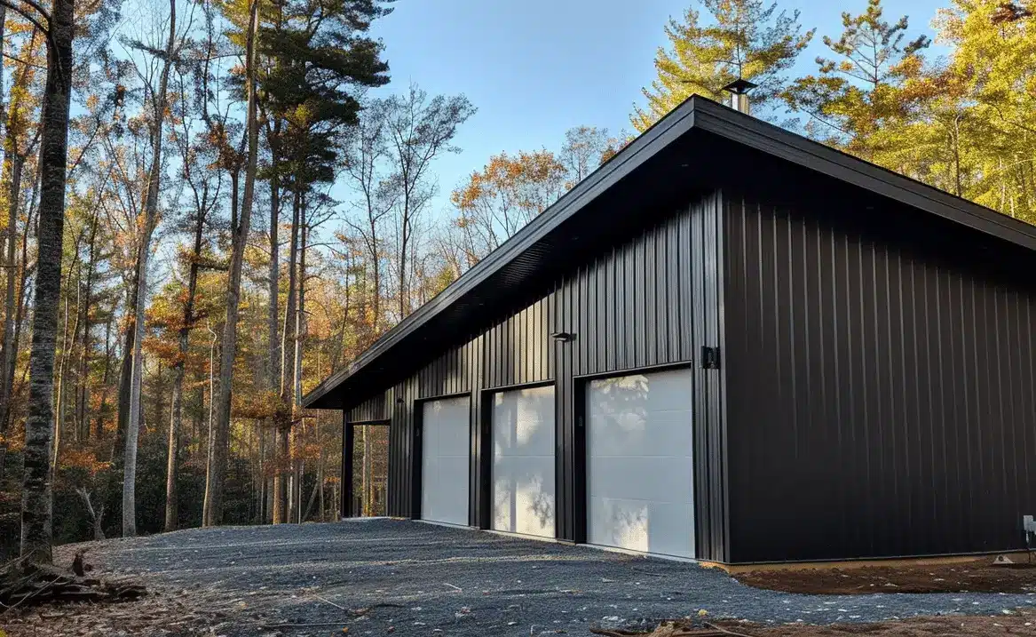 Steel garage kits displayed in an Ontario barn and garage setup showcasing durable construction and versatile design options